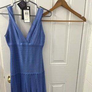 HERVE LEGER Bodycon Magdalene Pointelle-Trimmed, French Blue Dress with tags